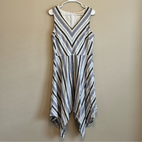 Hope & Harlow Blue Striped Linen Blend Sleeveless Midi Dress Sz 8 Lightweight - Picture 2 of 9